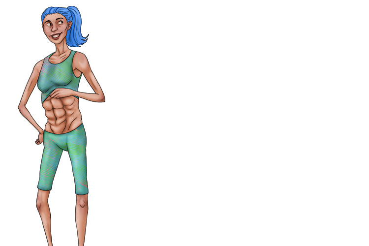 Her abdomen was all (abdominal) muscle. Between her ribs and pelvis was an impressive six-pack.